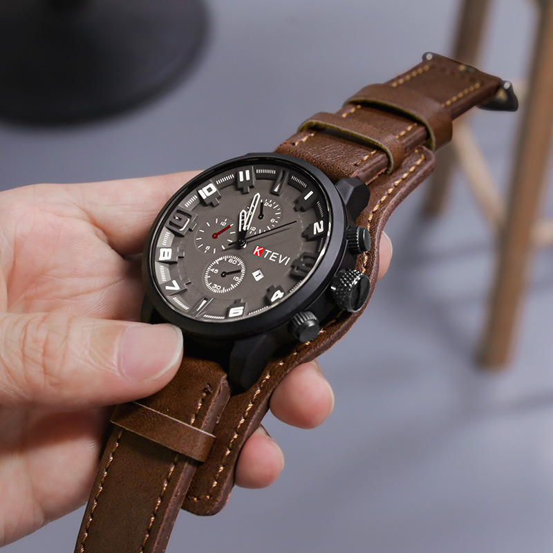 Leather Watch Band Men - Orologi da uomo retrò, orologio al
